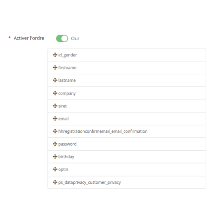Tri des champs du formulaire de création de compte