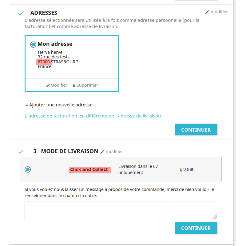 Restriction livraison par code postal